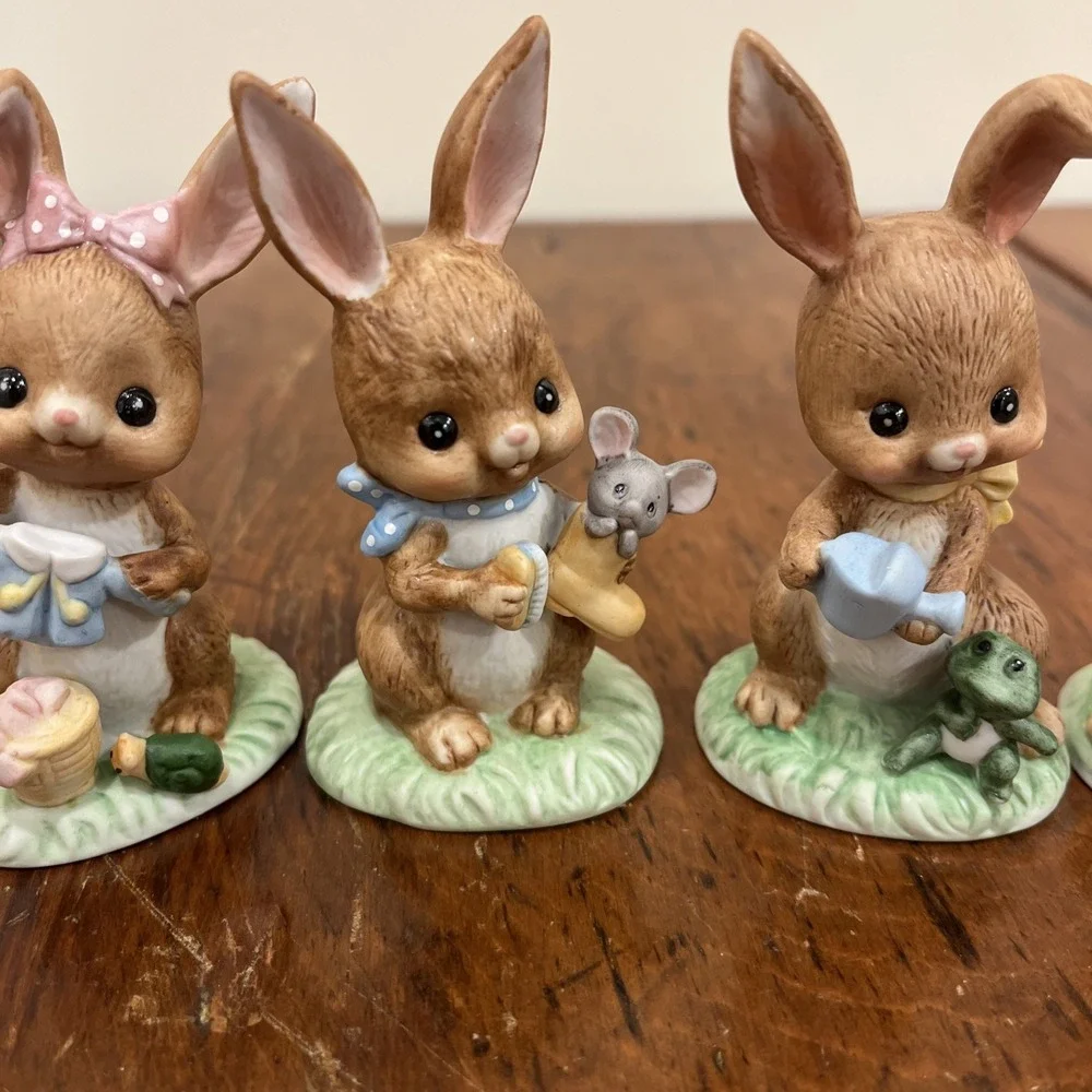 Vtg‎ 6 1980's Lefton Boy and Girl Bunnies Bunny Easter Eggs Figurines #05444